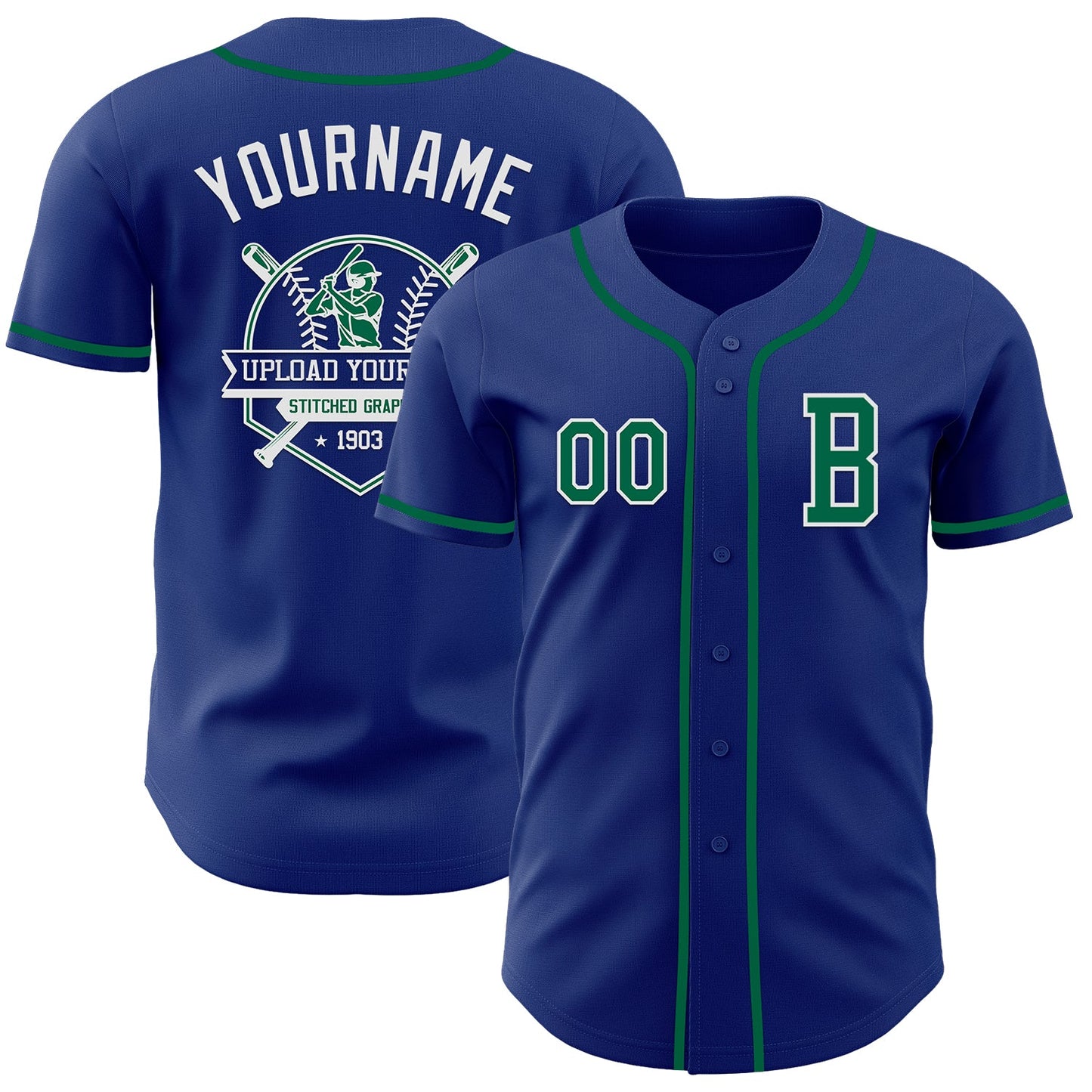 Custom Royal Kelly Green-White Authentic Baseball Jersey view 5