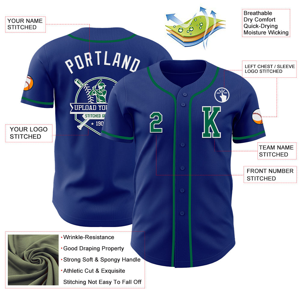 Custom Royal Kelly Green-White Authentic Baseball Jersey view 6