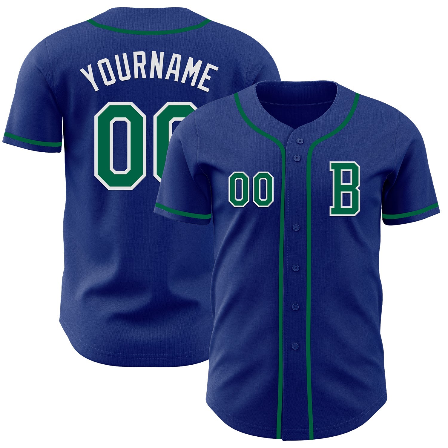 Custom Royal Kelly Green-White Authentic Baseball Jersey - Main View