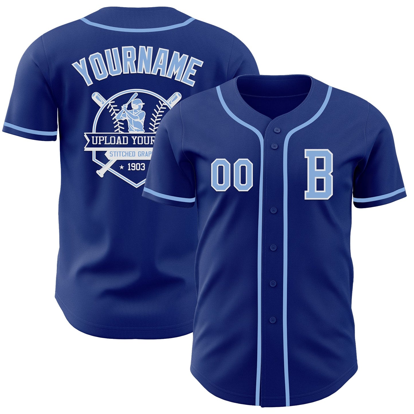 Custom Royal Light Blue-White Authentic Baseball Jersey view 5