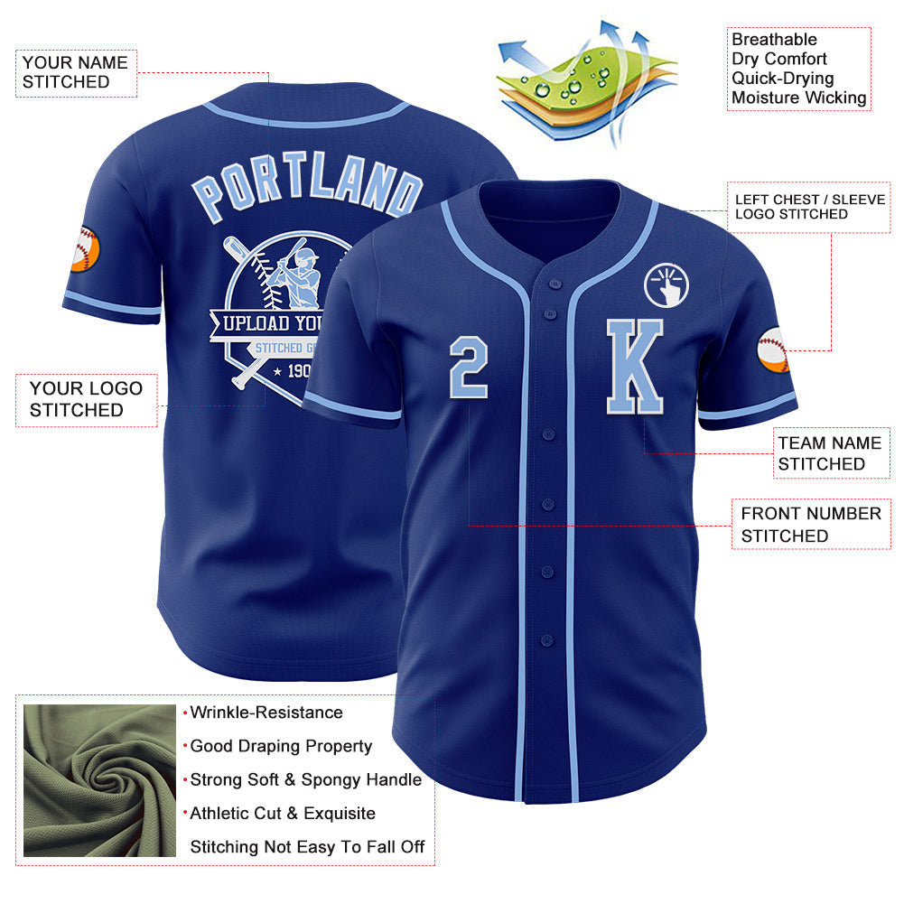 Custom Royal Light Blue-White Authentic Baseball Jersey view 6