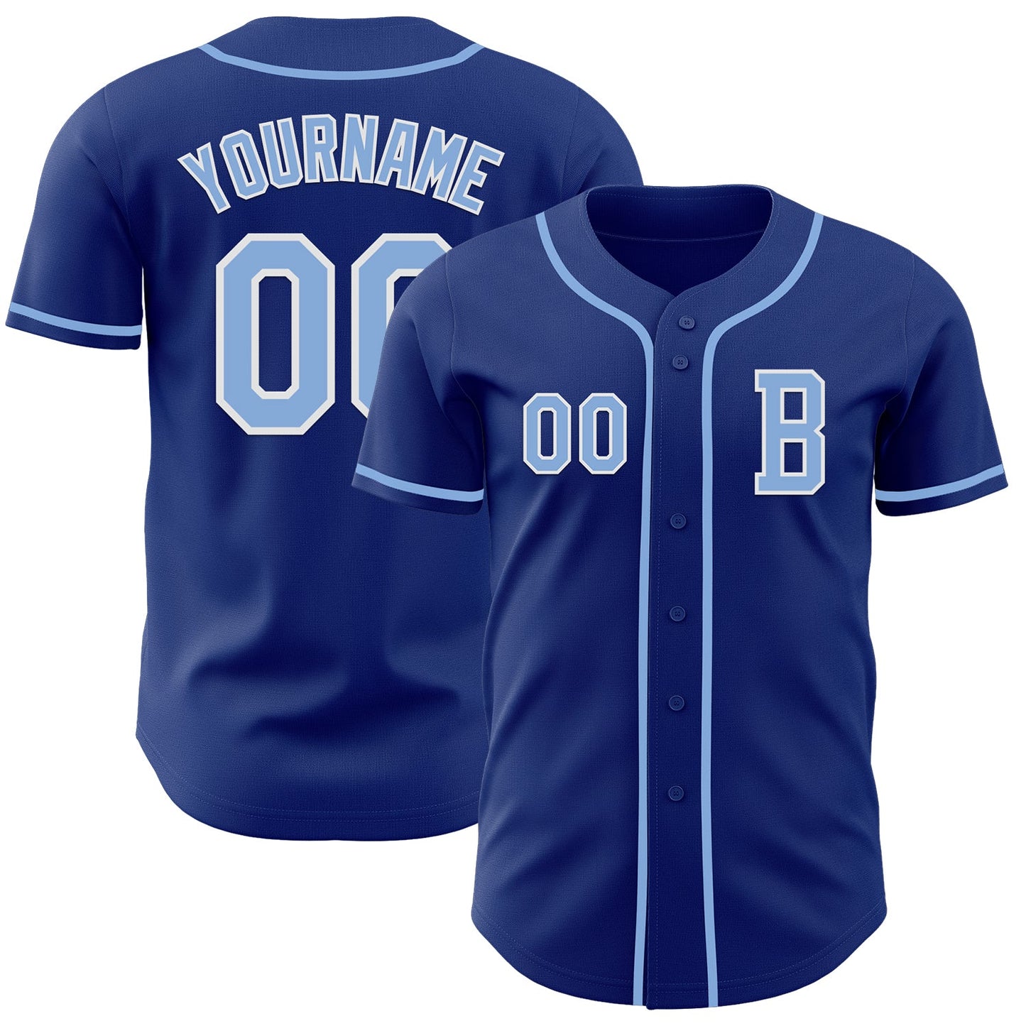 Custom Royal Light Blue-White Authentic Baseball Jersey - Main View