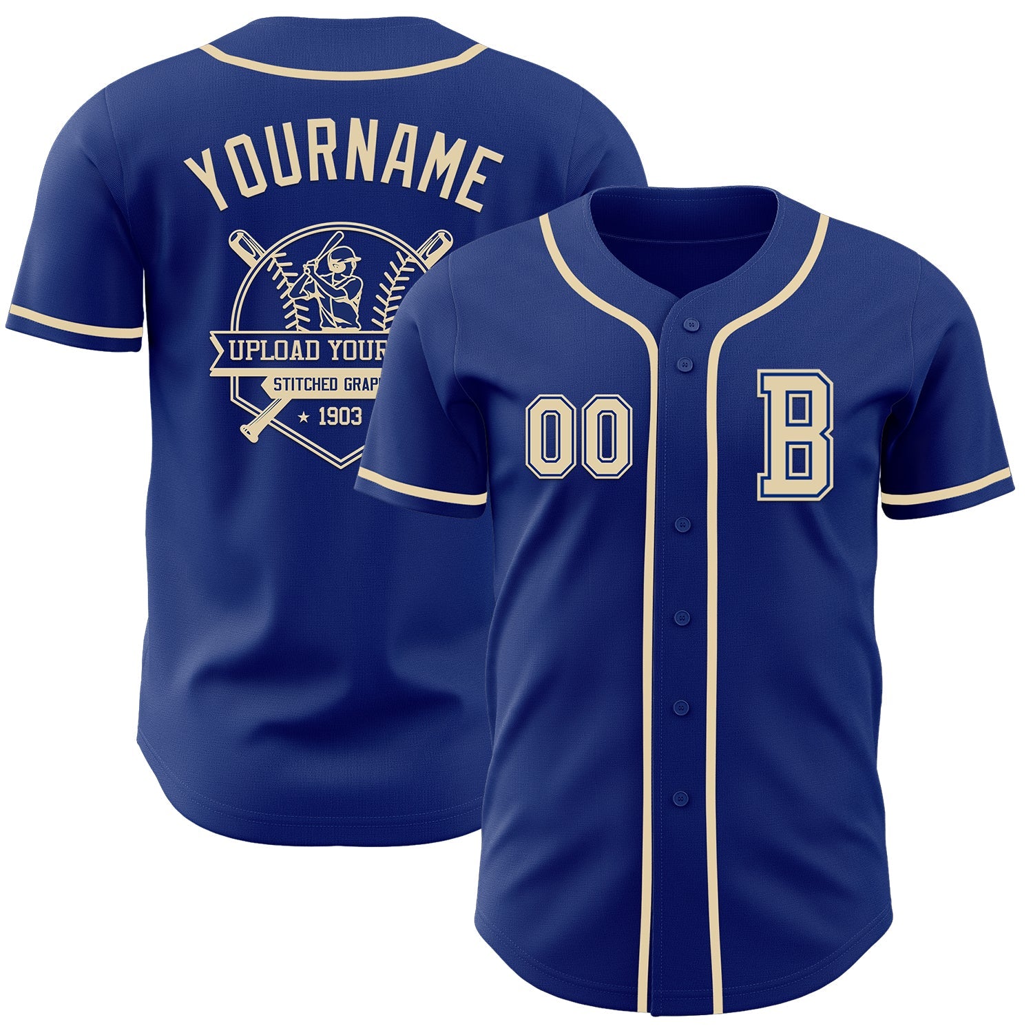 Custom Royal Cream Authentic Baseball Jersey view 5