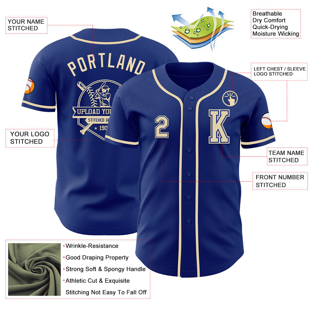 Custom Royal Cream Authentic Baseball Jersey view 6