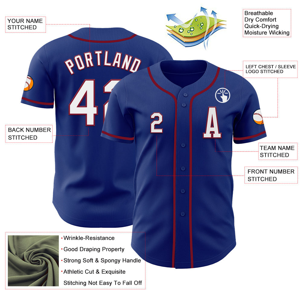Custom Royal White-Crimson Authentic Baseball Jersey view 2