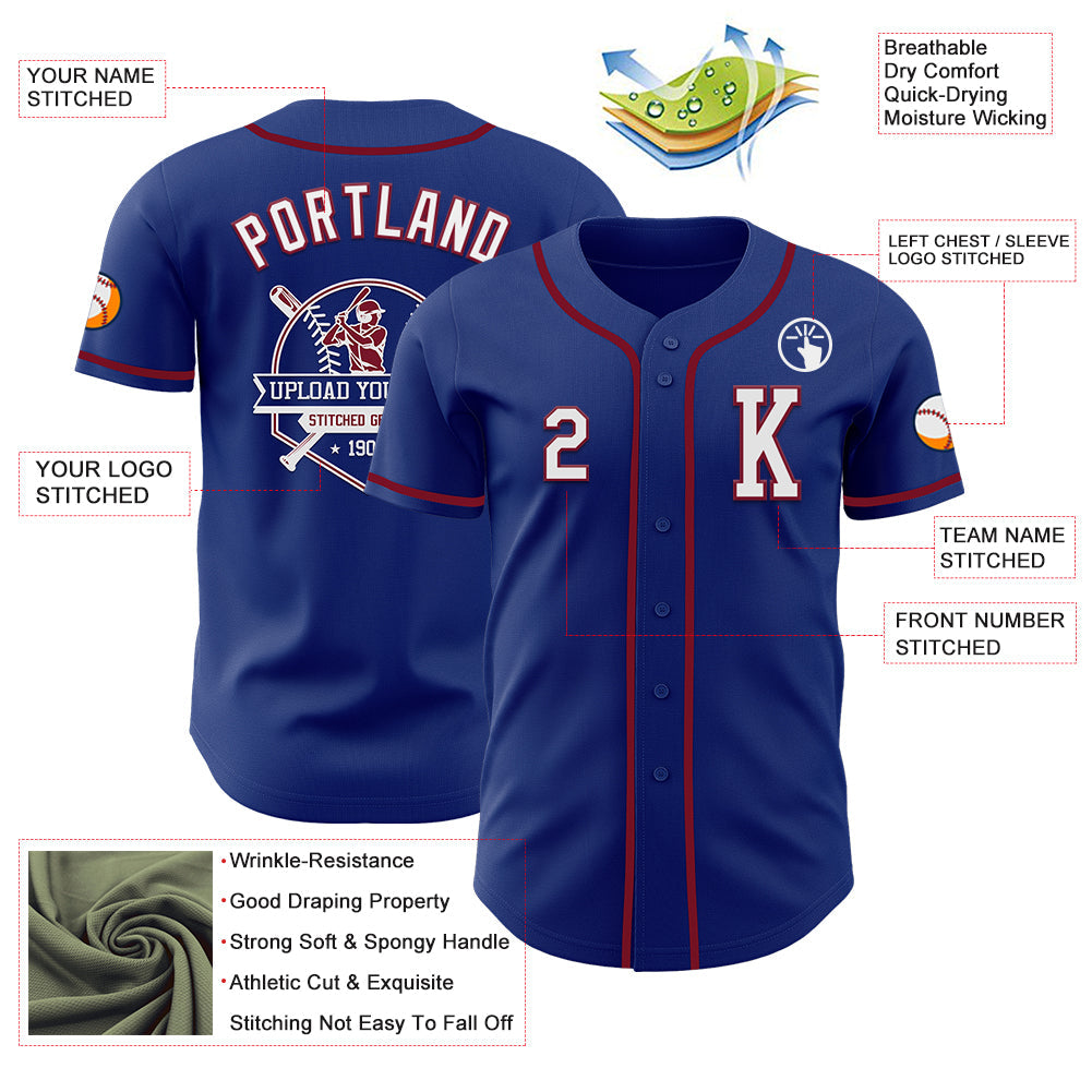 Custom Royal White-Crimson Authentic Baseball Jersey view 6