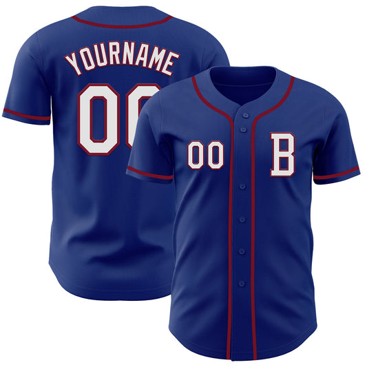 Custom Royal White-Crimson Authentic Baseball Jersey - Main View