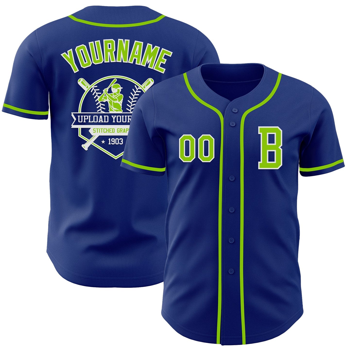 Custom Royal Neon Green-White Authentic Baseball Jersey view 5