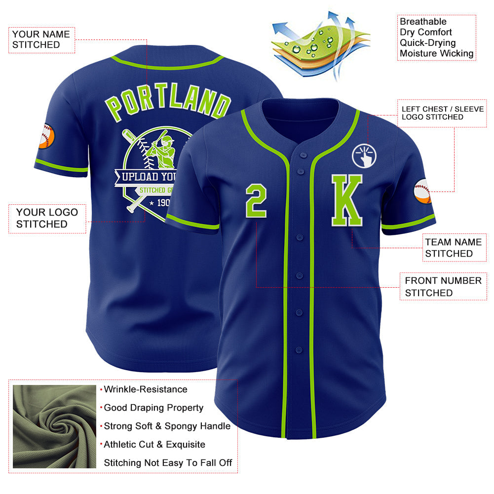 Custom Royal Neon Green-White Authentic Baseball Jersey view 6