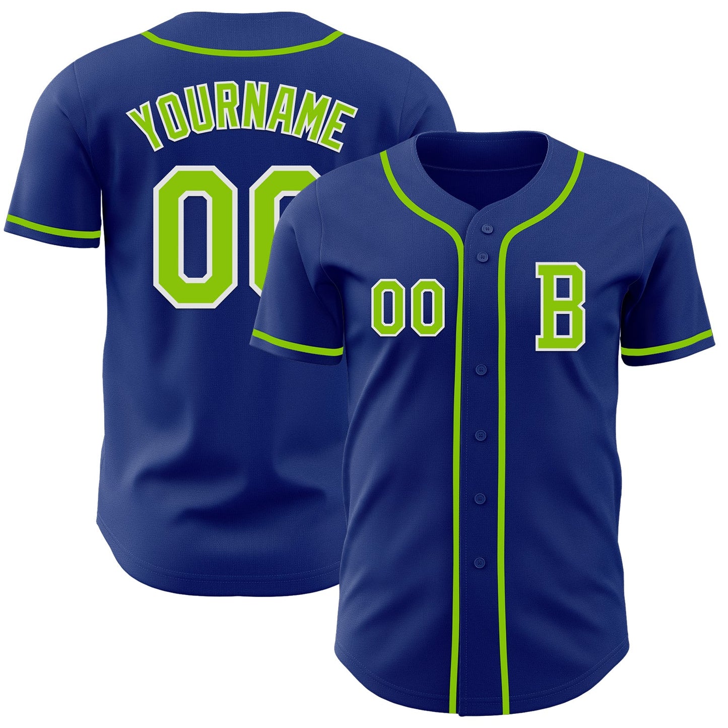 Custom Royal Neon Green-White Authentic Baseball Jersey - Main View