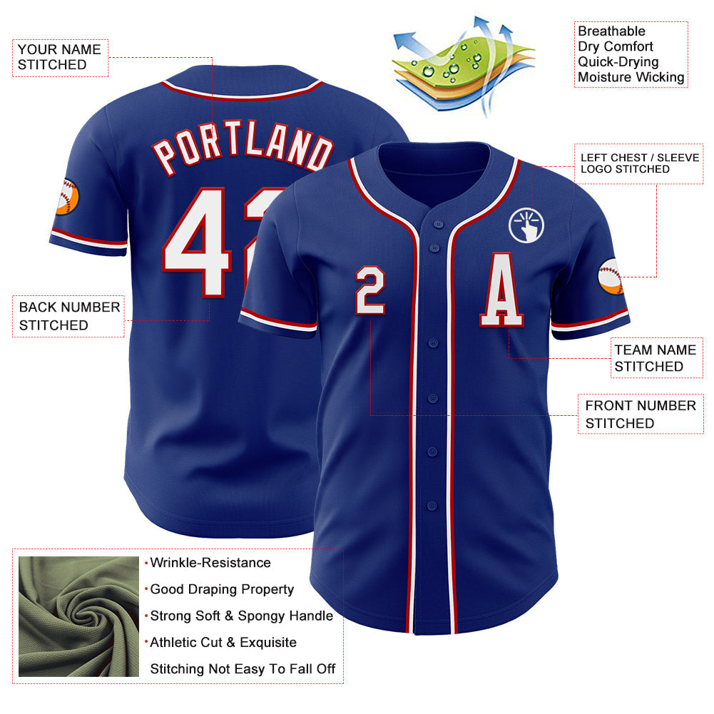 Custom Royal White-Red Authentic Baseball Jersey view 2