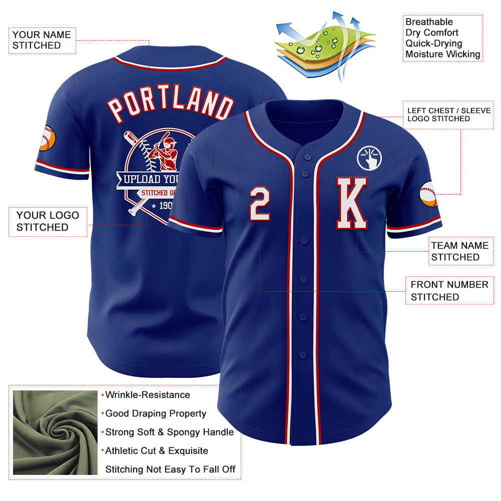 Custom Royal White-Red Authentic Baseball Jersey view 6