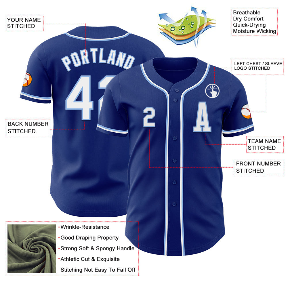 Custom Royal White-Light Blue Authentic Baseball Jersey view 2