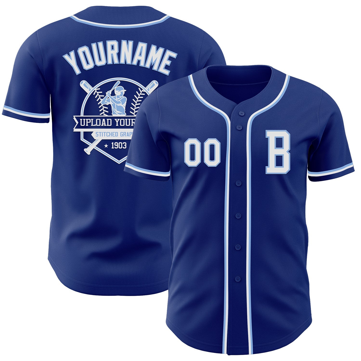 Custom Royal White-Light Blue Authentic Baseball Jersey view 5