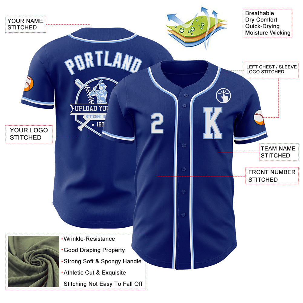 Custom Royal White-Light Blue Authentic Baseball Jersey view 6