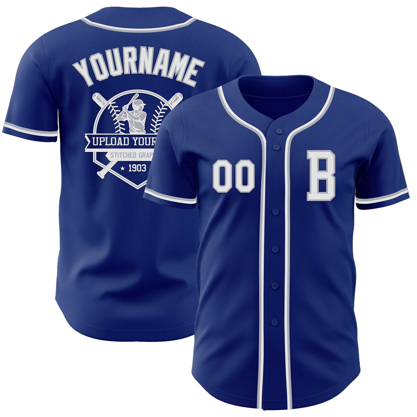 Custom Royal White-Gray Authentic Baseball Jersey view 5