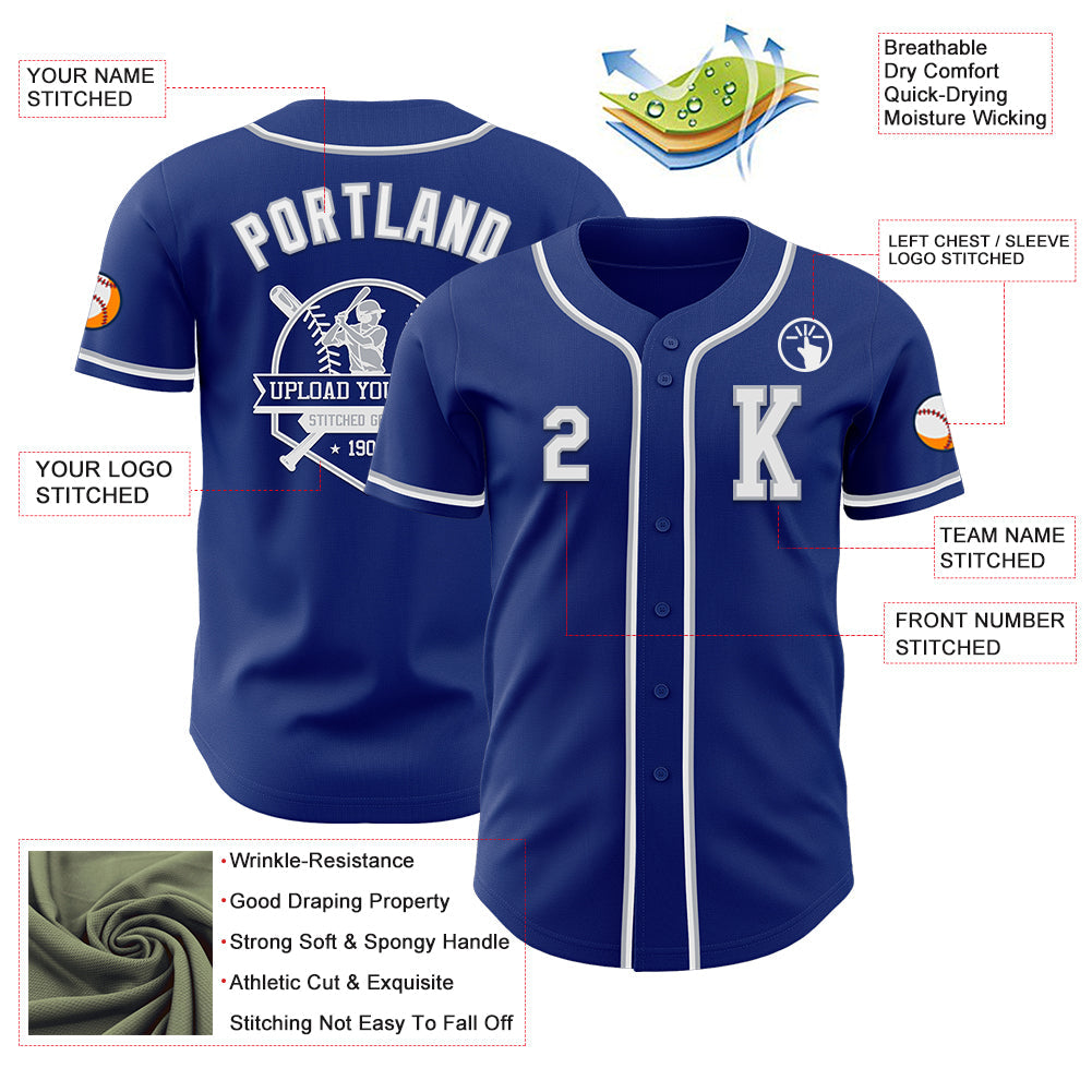 Custom Royal White-Gray Authentic Baseball Jersey view 6