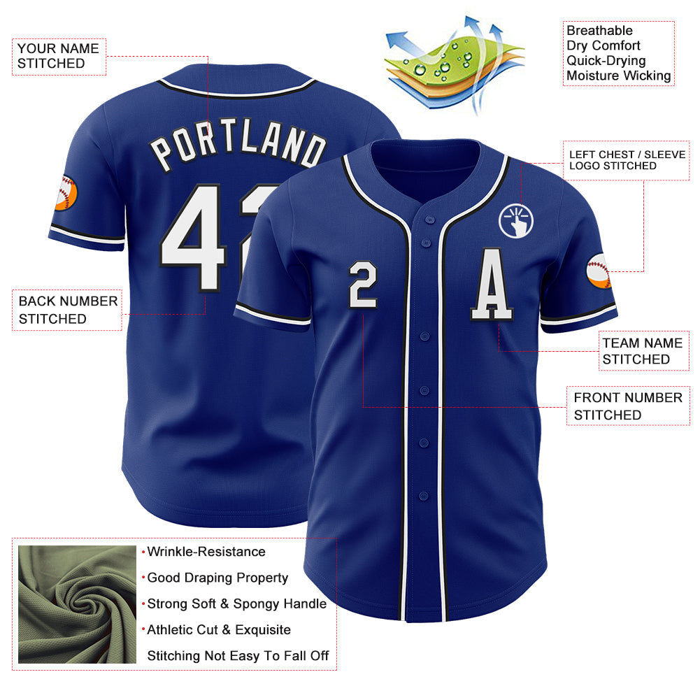 Custom Royal White-Black Authentic Baseball Jersey view 2