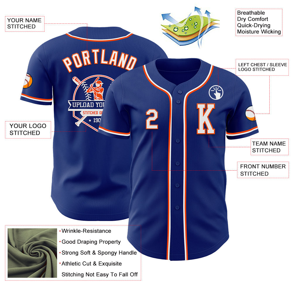 Custom Royal White-Orange Authentic Baseball Jersey view 6