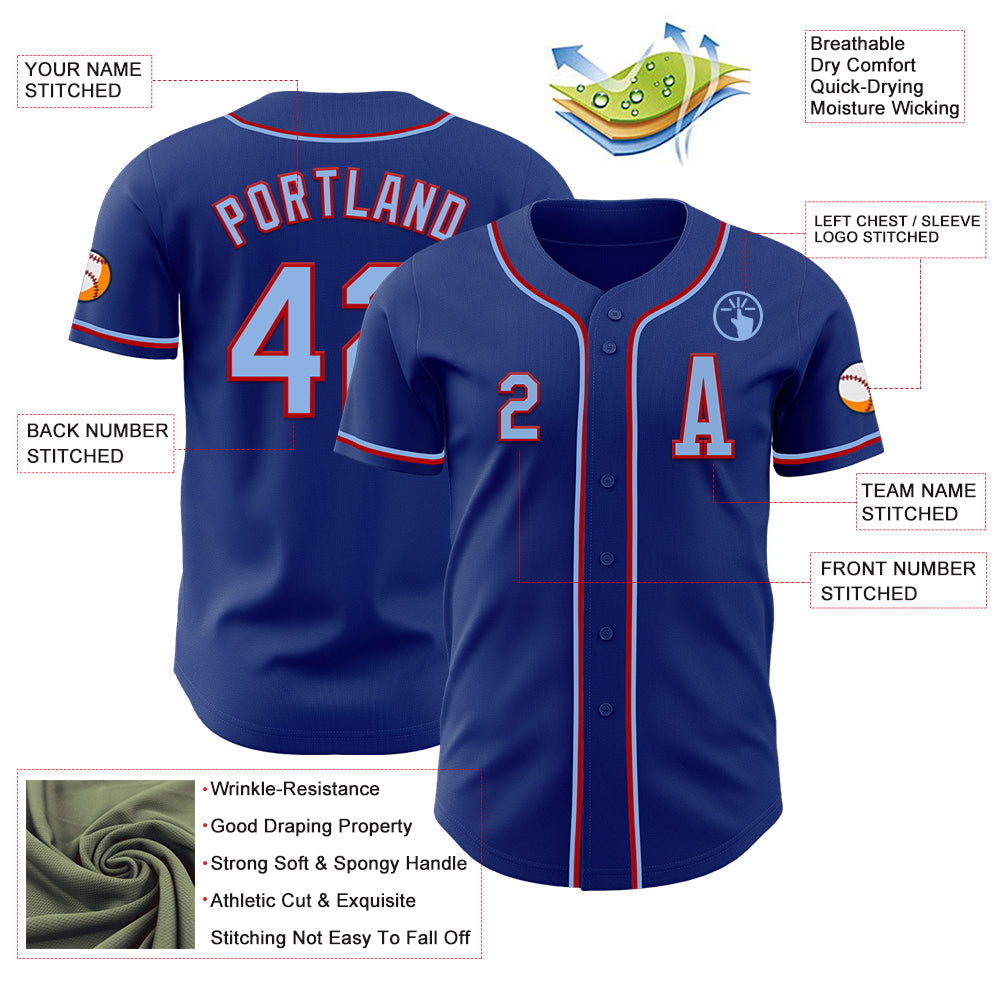 Custom Royal Light Blue-Red Authentic Baseball Jersey view 2