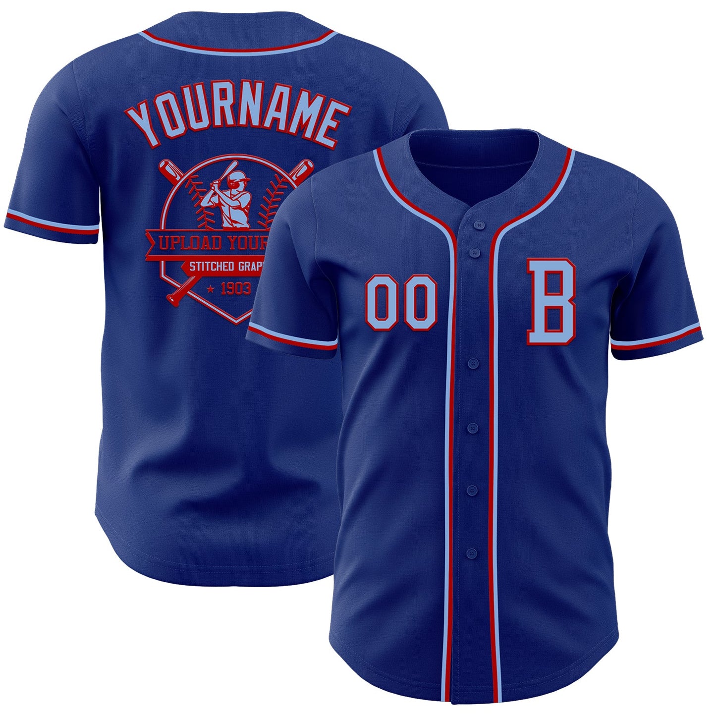 Custom Royal Light Blue-Red Authentic Baseball Jersey view 5
