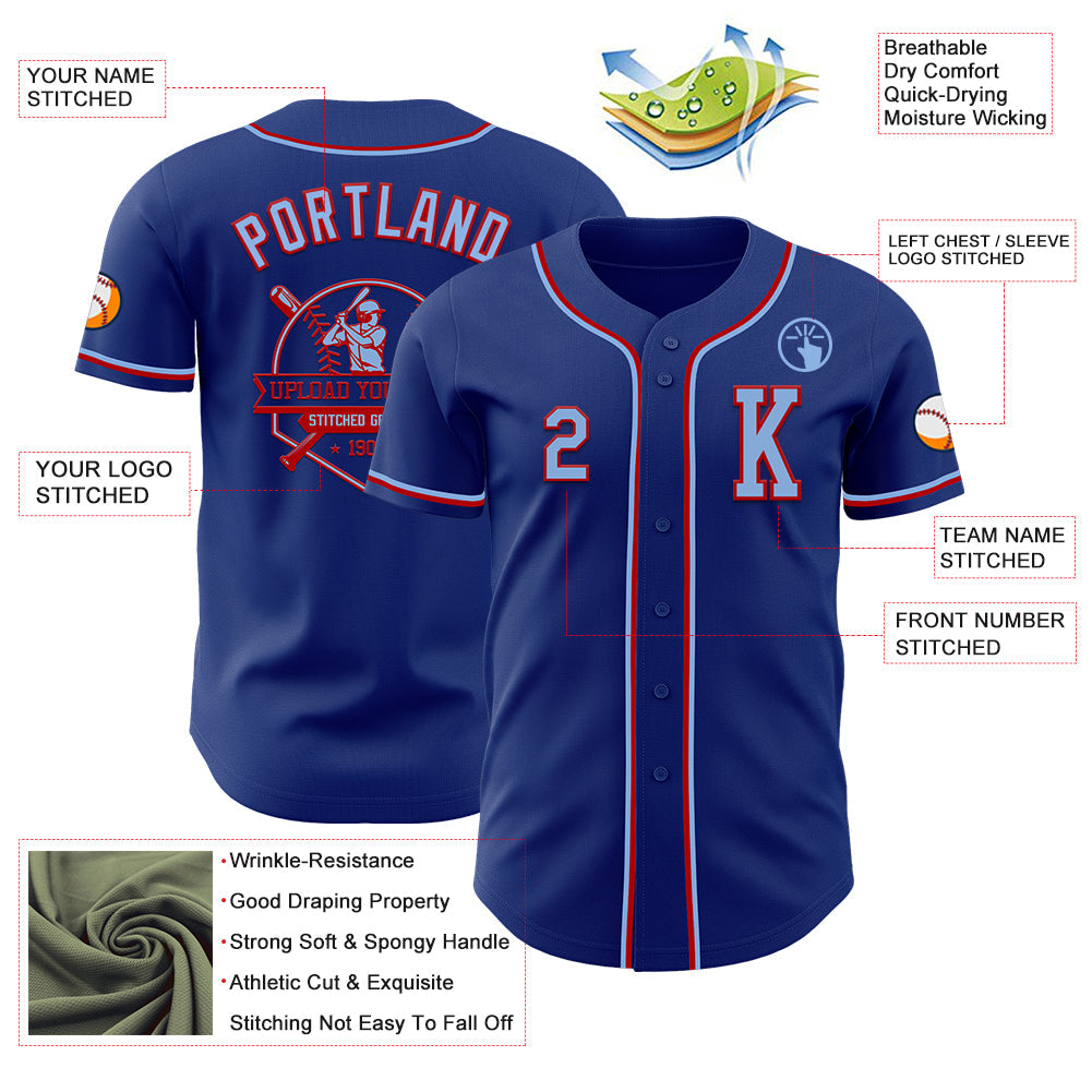 Custom Royal Light Blue-Red Authentic Baseball Jersey view 6