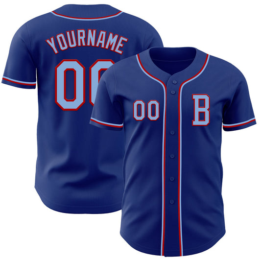 Custom Royal Light Blue-Red Authentic Baseball Jersey - Main View