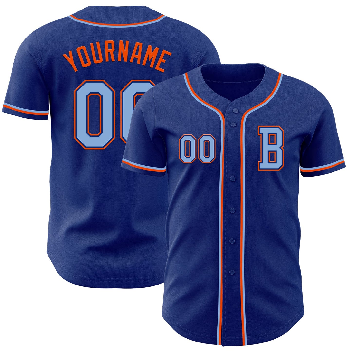 Custom Royal Light Blue-Orange Authentic Baseball Jersey - Main View