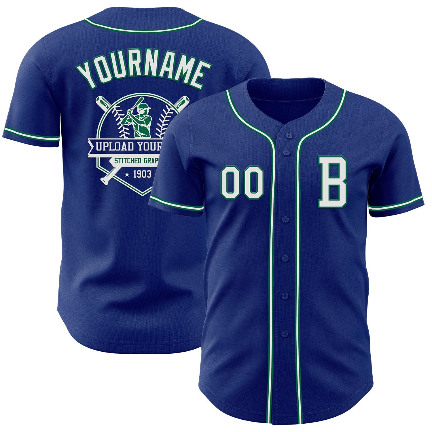 Custom Royal White-Kelly Green Authentic Baseball Jersey view 5