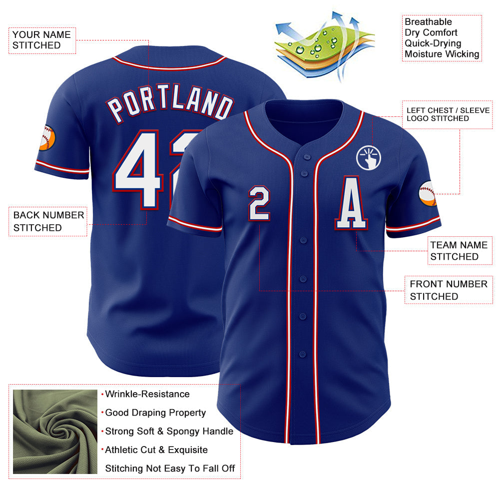 Custom Royal White-Red Authentic Baseball Jersey view 2