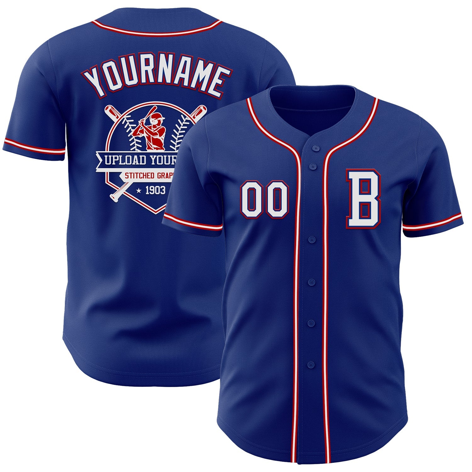 Custom Royal White-Red Authentic Baseball Jersey view 5