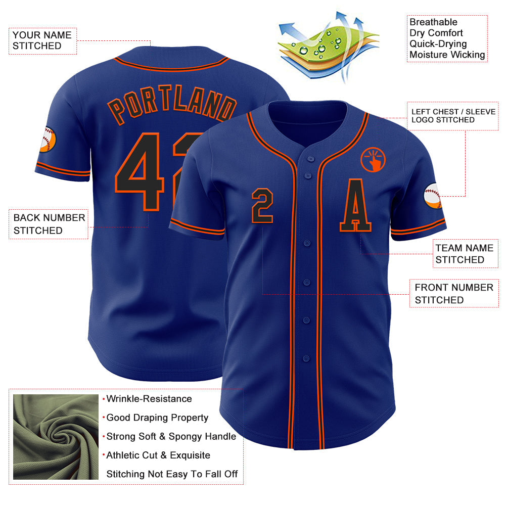 Custom Royal Black-Orange Authentic Baseball Jersey view 2