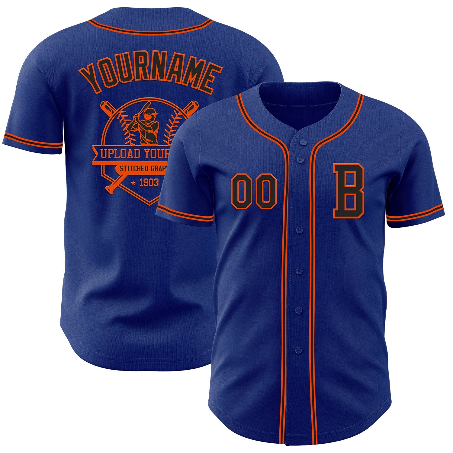 Custom Royal Black-Orange Authentic Baseball Jersey view 5