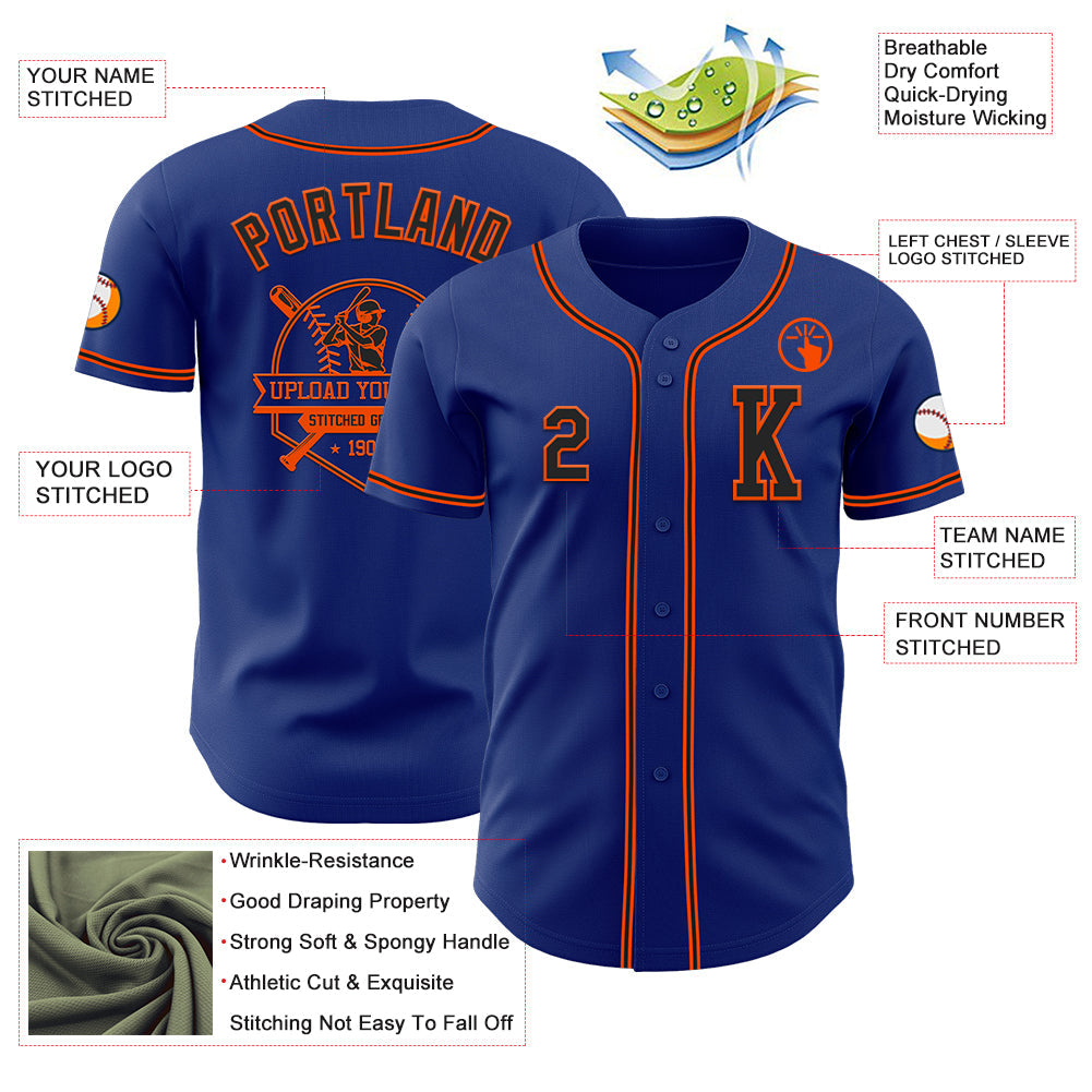 Custom Royal Black-Orange Authentic Baseball Jersey view 6