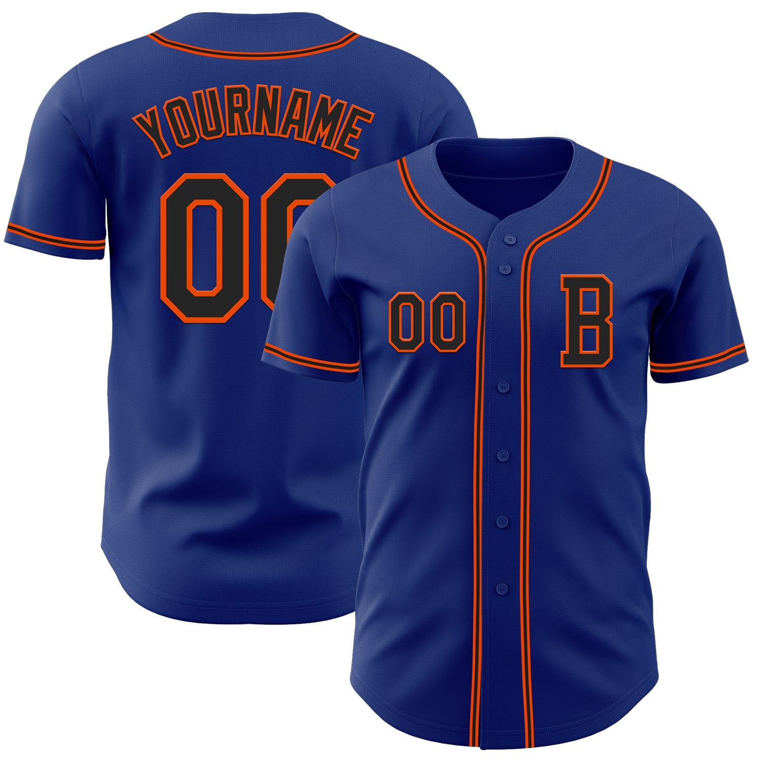 Custom Royal Black-Orange Authentic Baseball Jersey - Main View