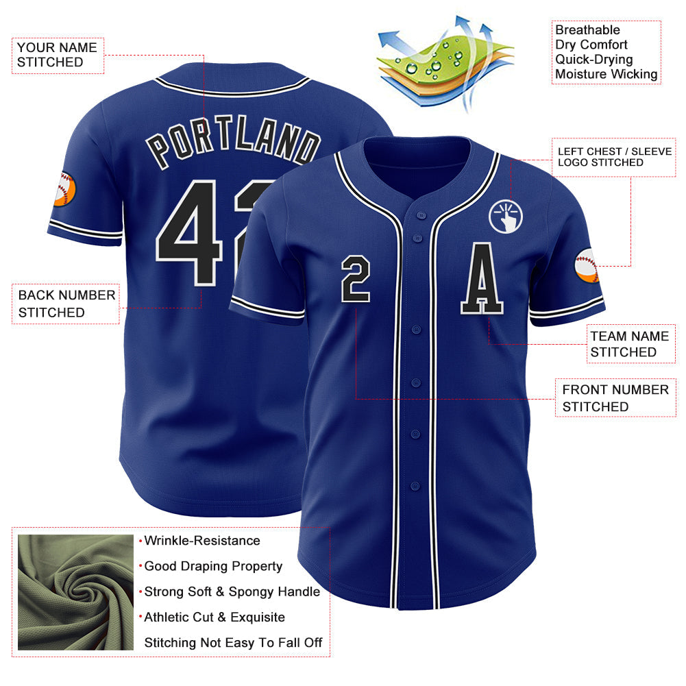 Custom Royal Black-White Authentic Baseball Jersey view 2