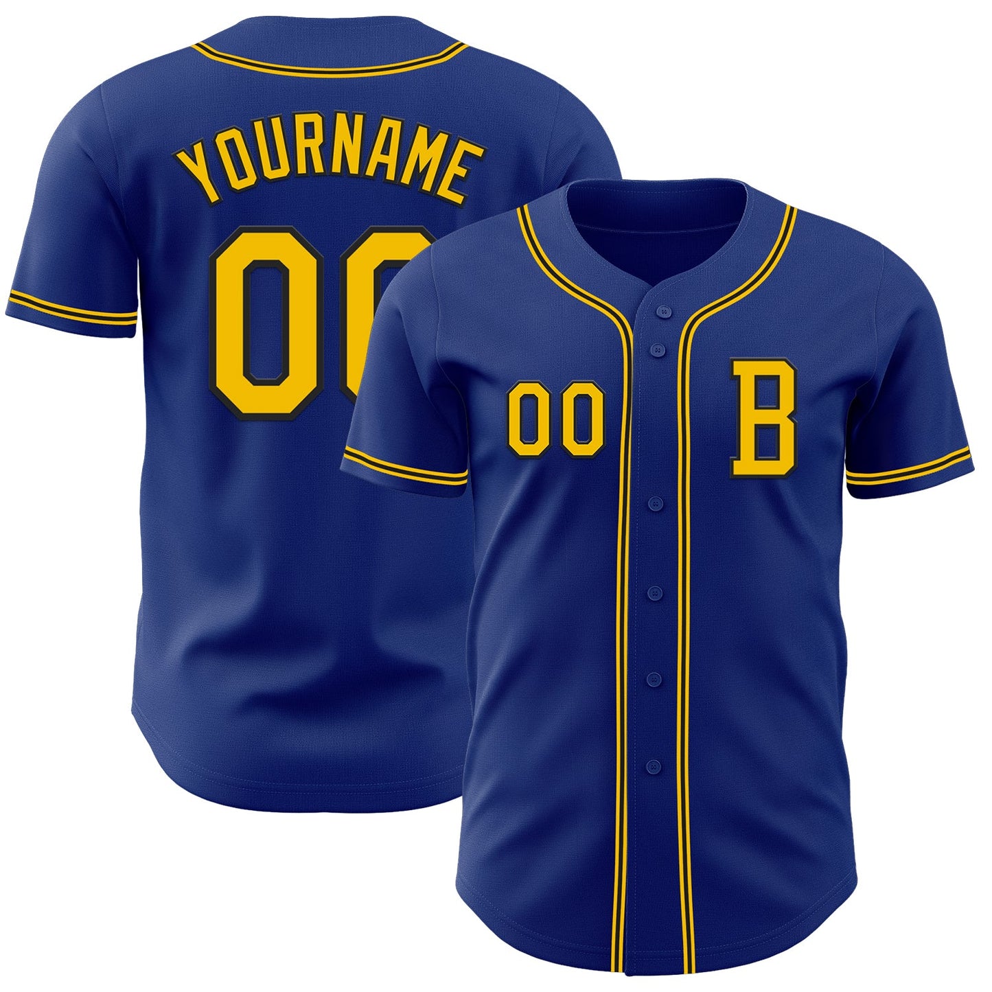Custom Royal Yellow-Black Authentic Baseball Jersey - Main View