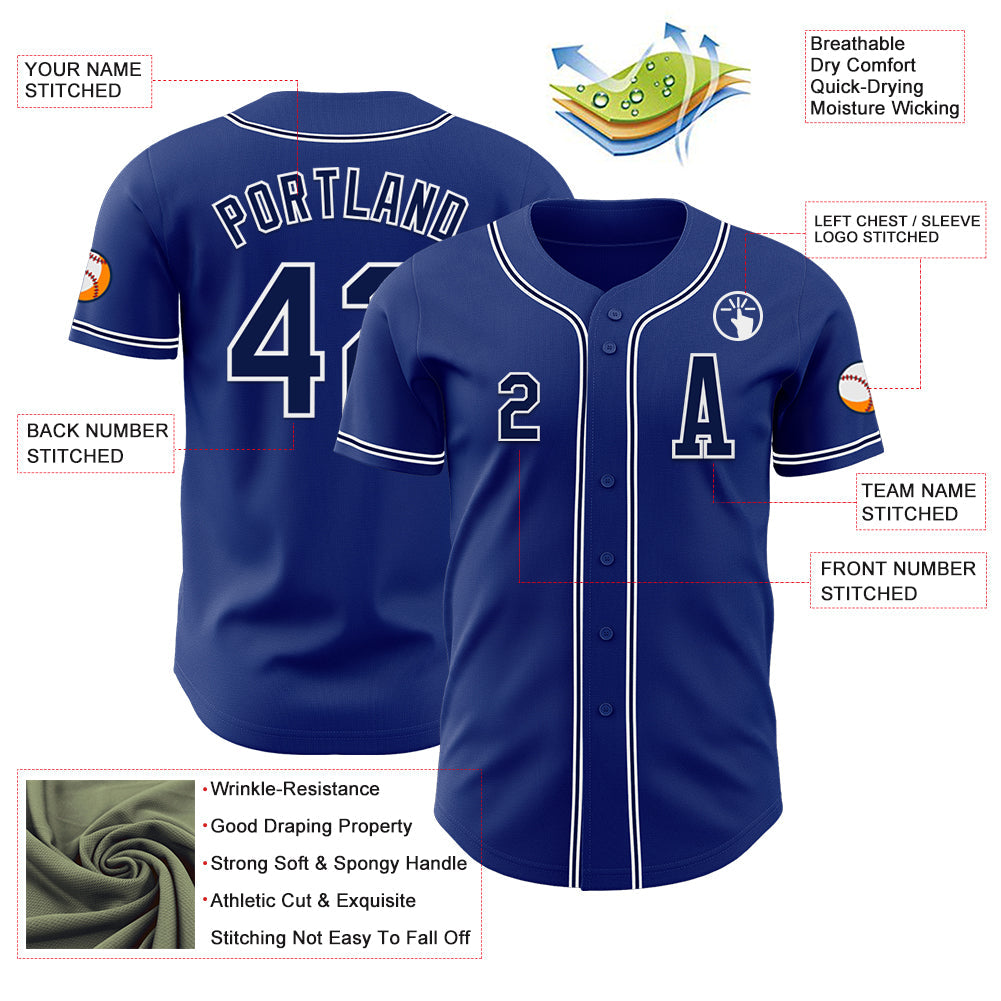 Custom Royal Navy-White Authentic Baseball Jersey view 2