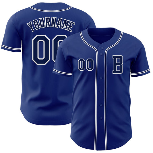 Custom Royal Navy-White Authentic Baseball Jersey - Main View