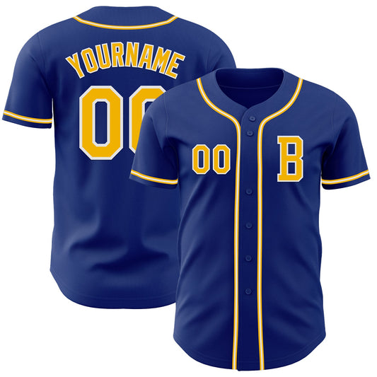 Custom Royal Gold-White Authentic Baseball Jersey - Main View