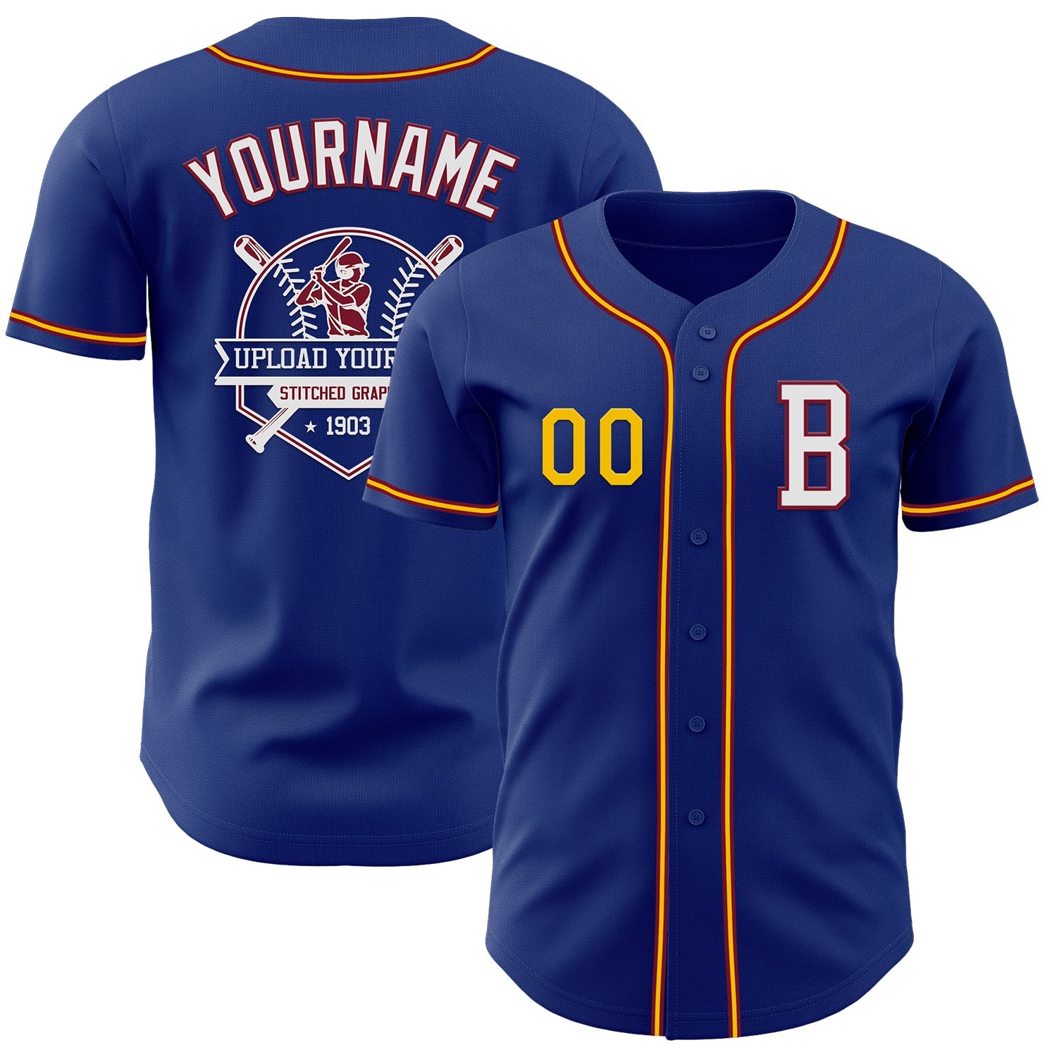 Custom Royal Yellow-Crimson Authentic Baseball Jersey view 5