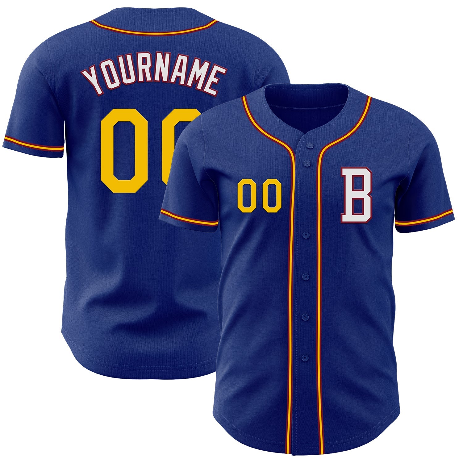 Custom Royal Yellow-Crimson Authentic Baseball Jersey - Main View