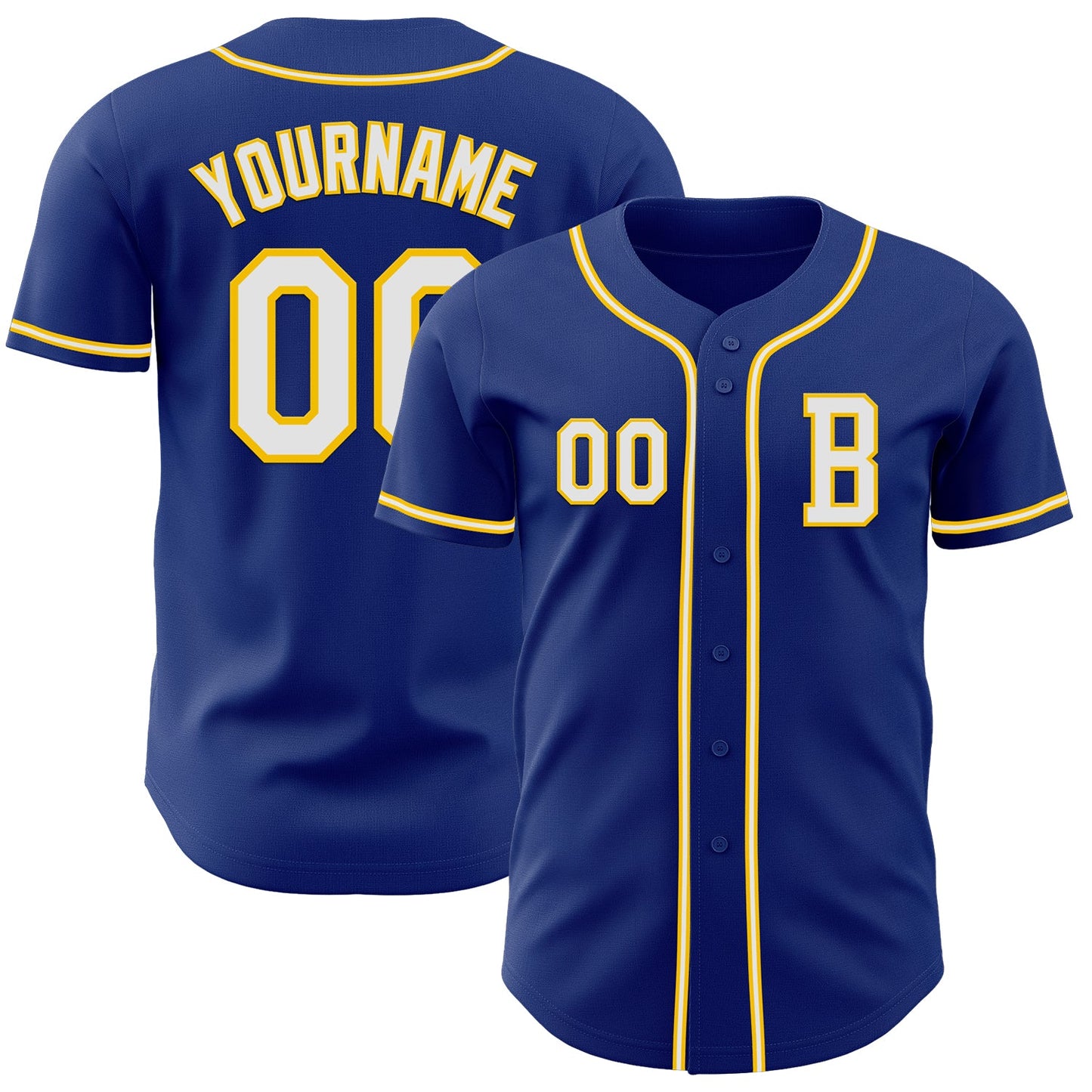 Custom Royal White-Yellow Authentic Baseball Jersey - Main View