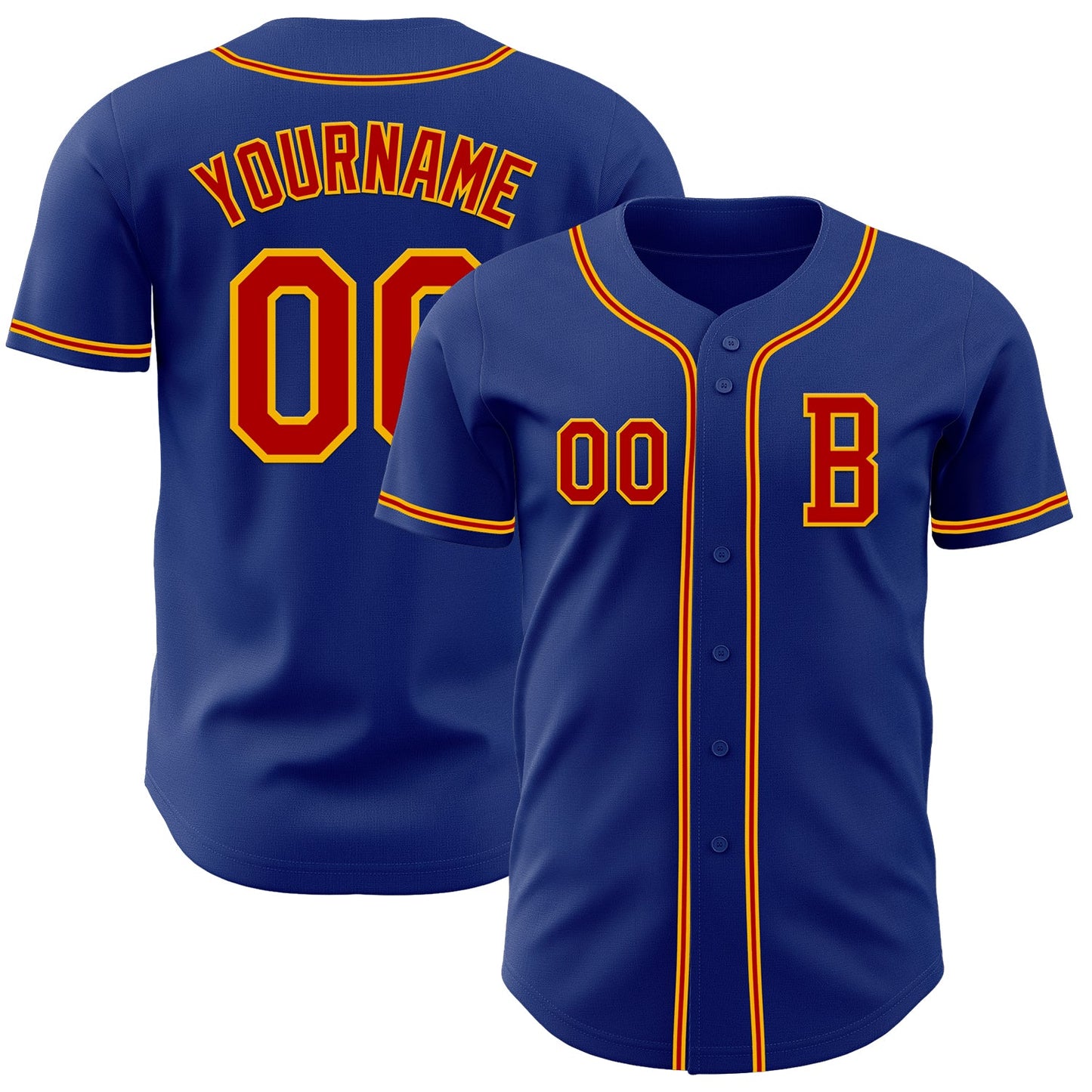 Custom Royal Red-Gold Authentic Baseball Jersey - Main View