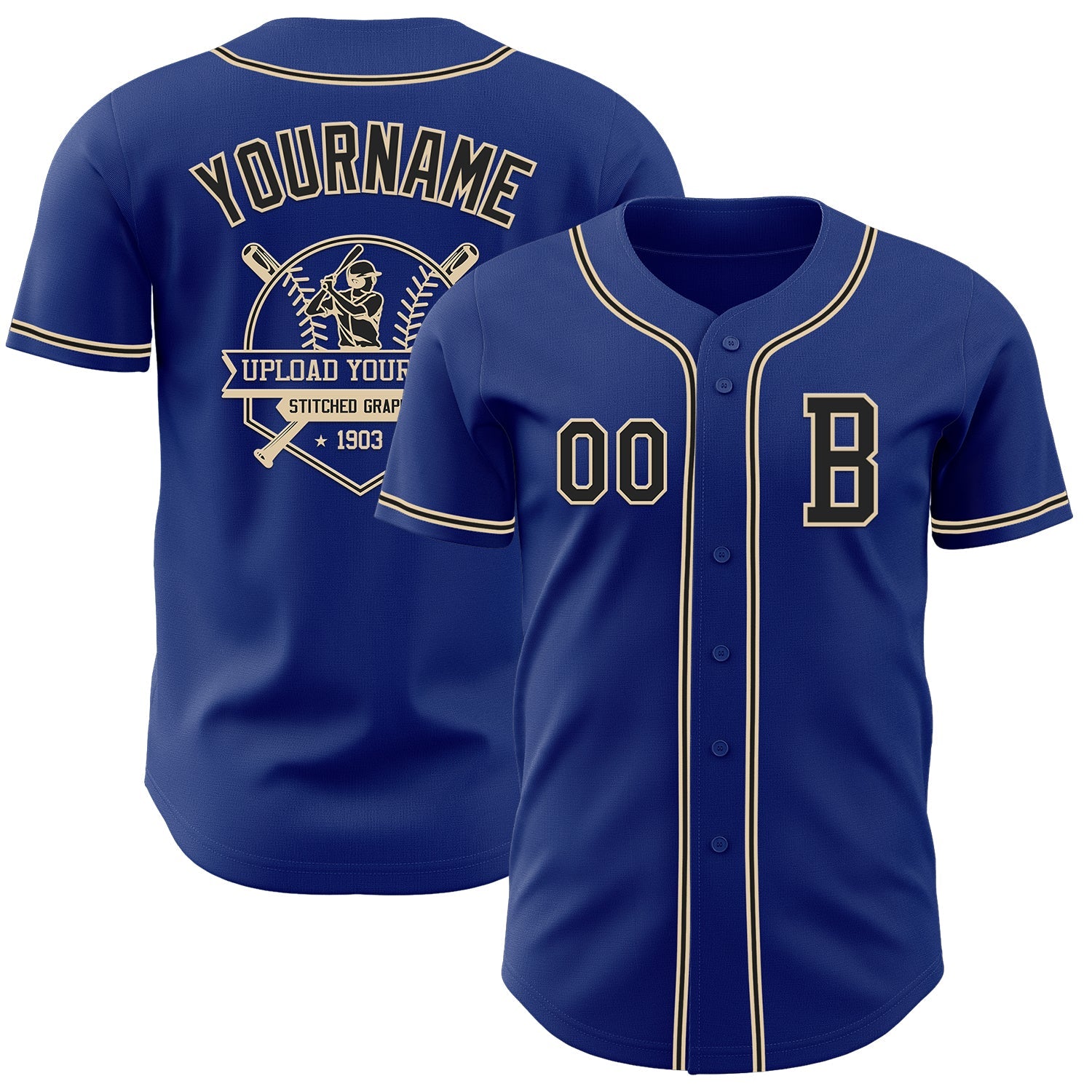Custom Royal Black-City Cream Authentic Baseball Jersey view 5
