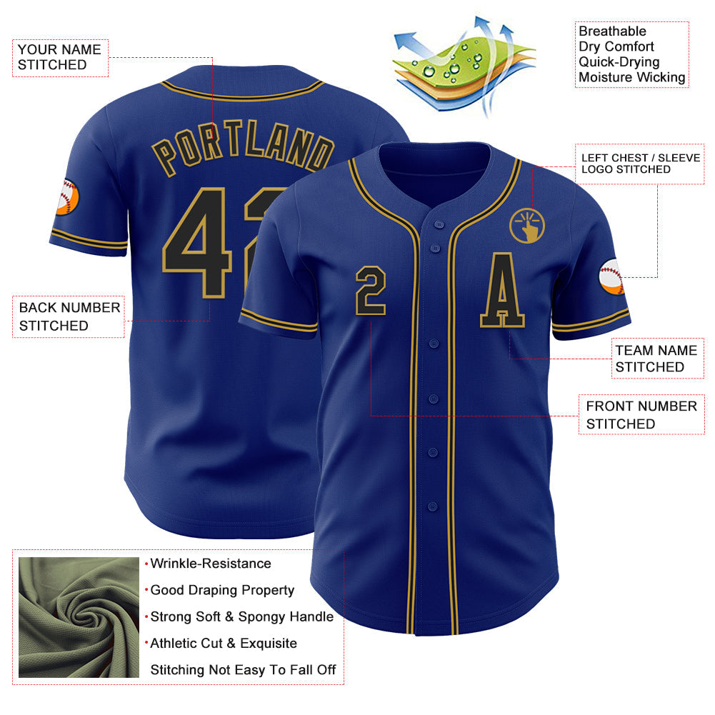 Custom Royal Black-Old Gold Authentic Baseball Jersey view 2