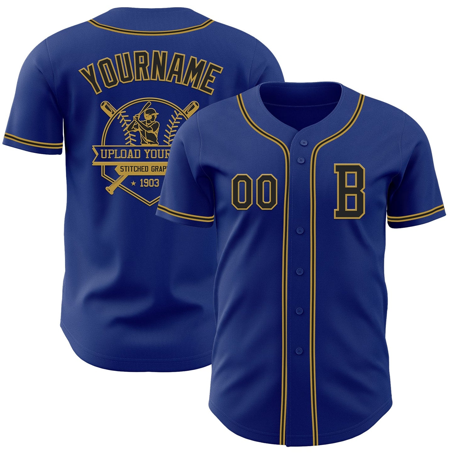 Custom Royal Black-Old Gold Authentic Baseball Jersey view 5