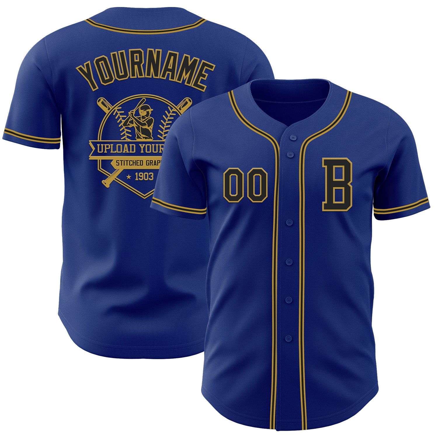 Custom Royal Black-Old Gold Authentic Baseball Jersey view 5