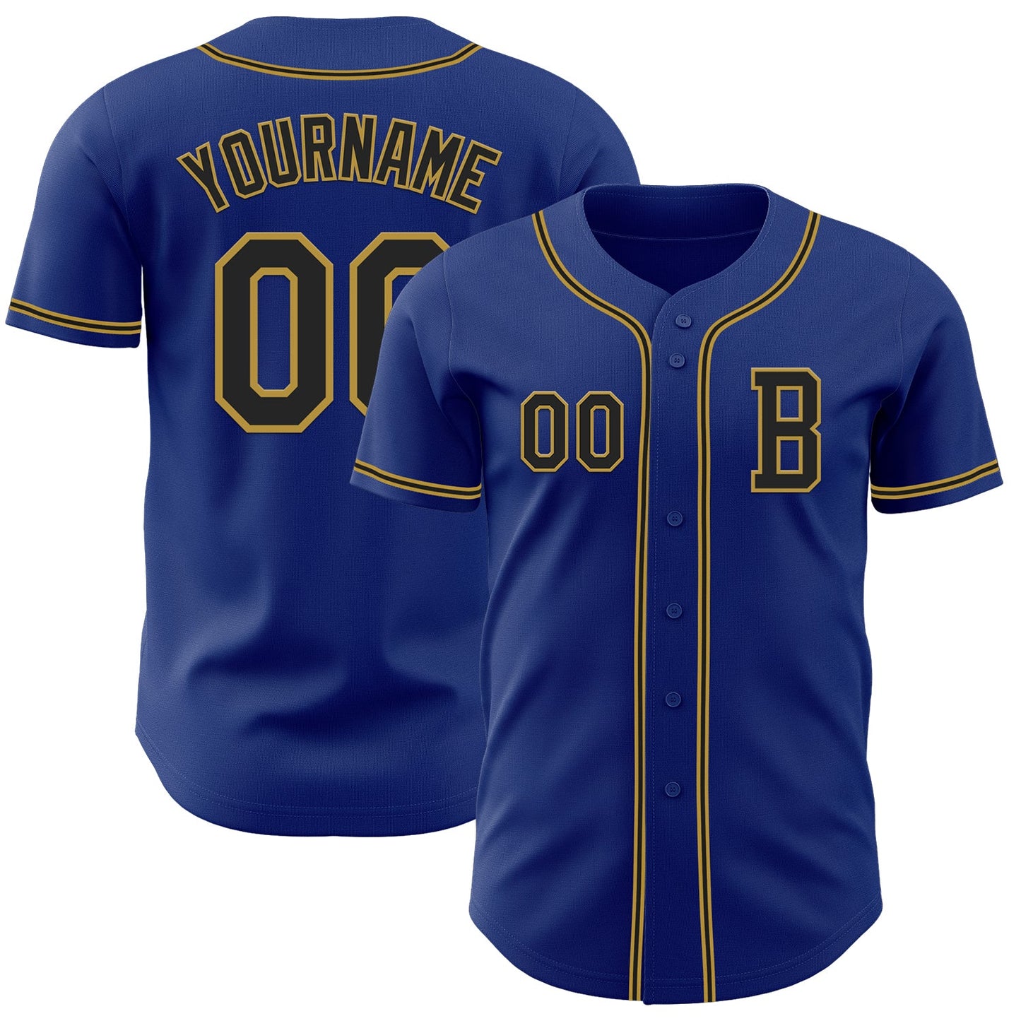 Custom Royal Black-Old Gold Authentic Baseball Jersey - Main View