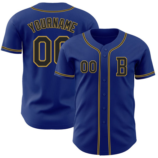 Custom Royal Black-Old Gold Authentic Baseball Jersey - Main View